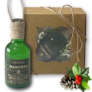 Harveys Medium Dry Sherry Amontillado Artisan Vintage Glass Bottle Ornament